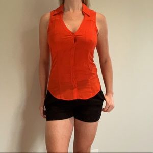 Bebe-Bright Orange-Sleeveless Button-down Blouse